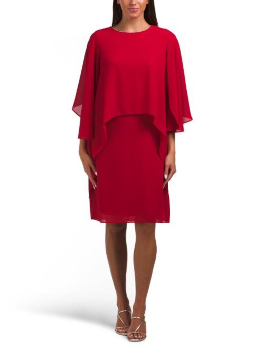 MARINA Rhinestone Trim Chiffon Overlay Mini Dress